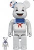 Stay Puft Marshmallow Man White Chrome Bearbrick 400% & 100% Set