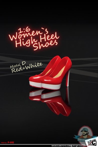 1/6 Accessory Women`s High Heel Shoes Red + White MC-P052D Mc Toys