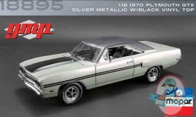1:18 Scale 1970 Plymouth GTX Silver Metallic with Black Vinyl Top Acme