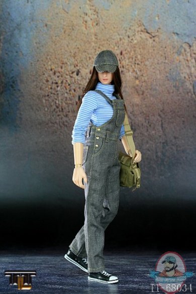 1:6 scales female Denim Bib Pants Set (Grey)