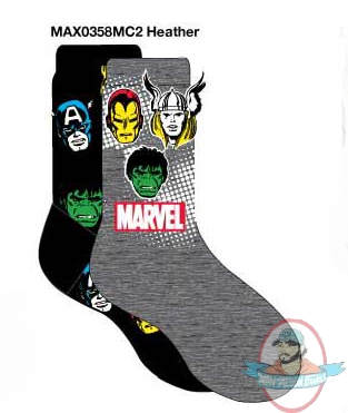 Marvel Mens Crew 2 Pack SuperHeroes Socks MAX035MC2 Heather
