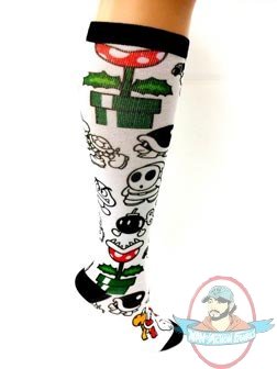 Nintendo All Over Print Juniors White Knee High Socks