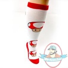 Nintendo Red Mushroom Juniors White Knee High Socks