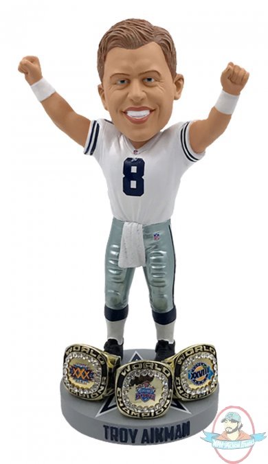 Troy Aikman Dallas Cowboys 3X Championship Rings BobbleHead Forever 