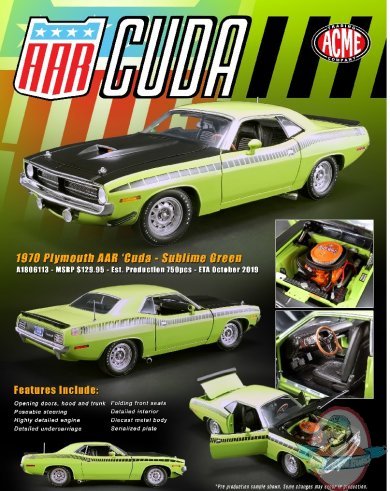 1:18 Scale 1970 Plymouth AAR 'Cuda Sublime Green Acme